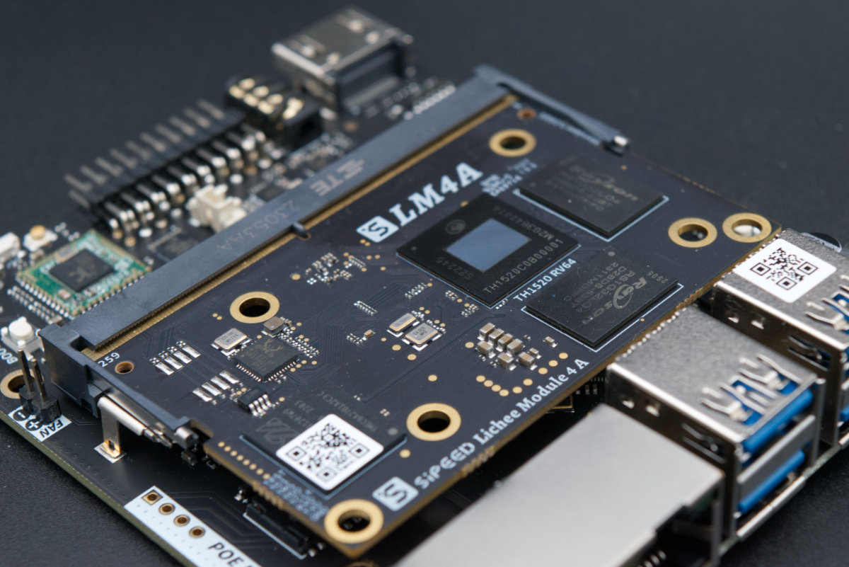 The Lichee Pi 4A module in its carrier board